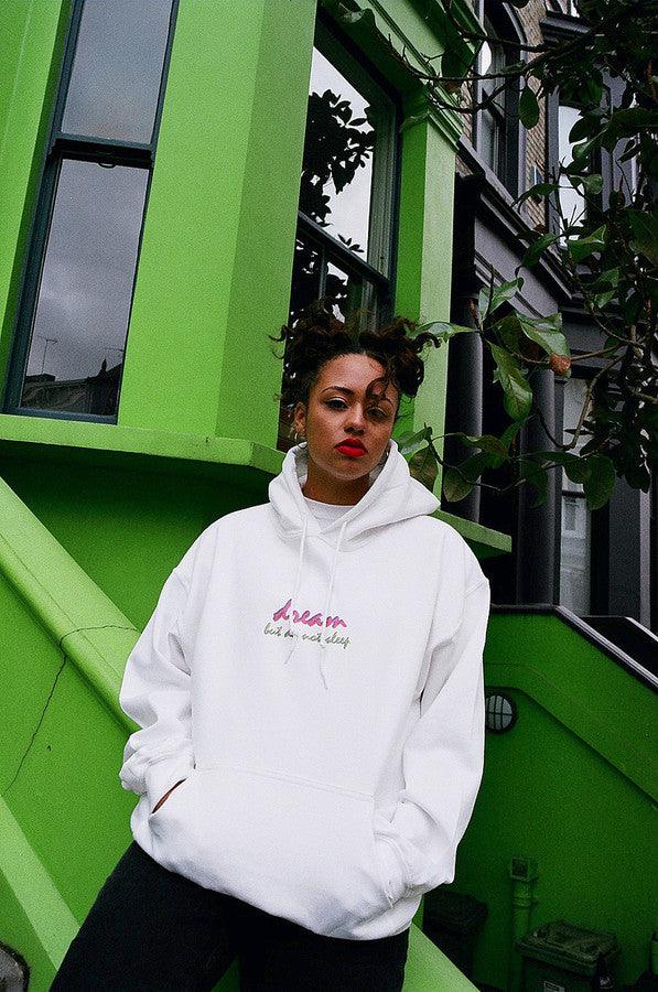 90s Logo Design On White Hoodie by Dreambutdonotsleep