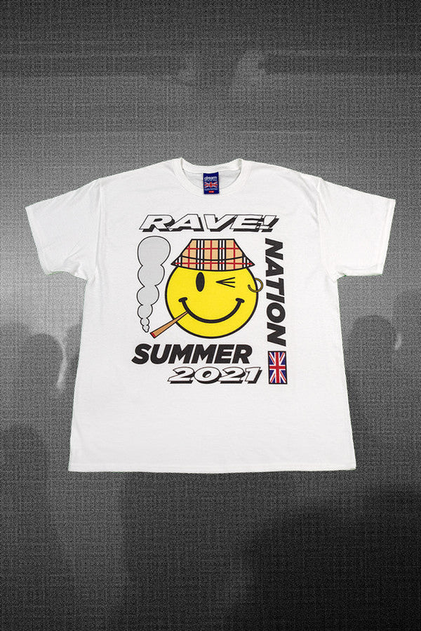 Short Sleeved T-shirt in White with RAVE! NATION Print-0