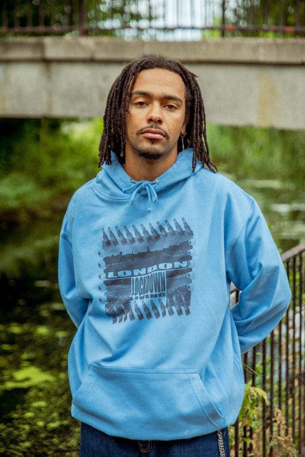 Hoodie In Cornflower Blue With London Lockdown Print by Dreambutdonotsleep