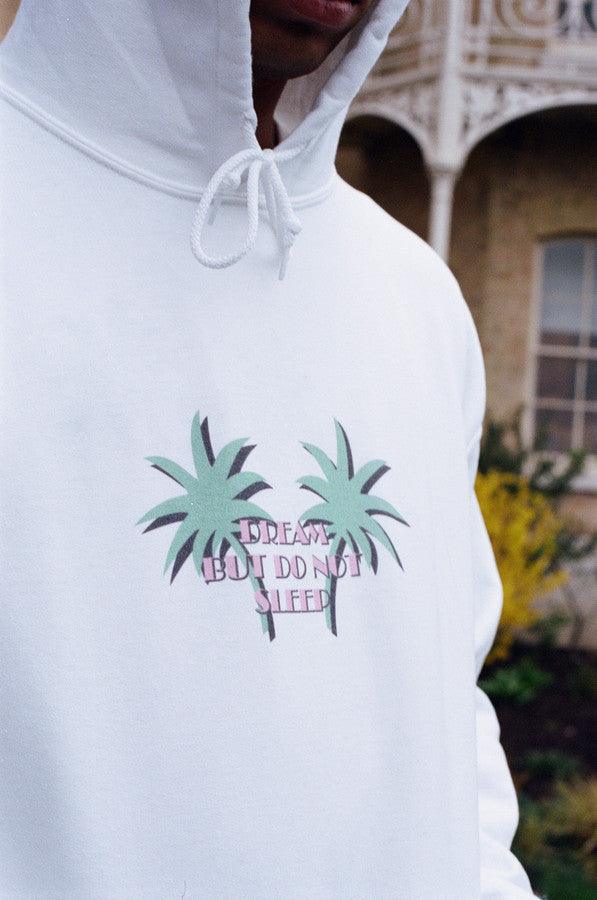 Hoodie In White With Tropical Palm Tree Print by Dreambutdonotsleep