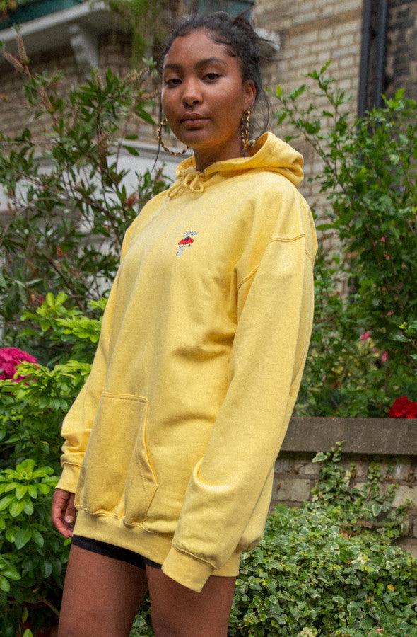 Hoodie in Yellow with Bro Shroom Embroidery by Dreambutdonotsleep