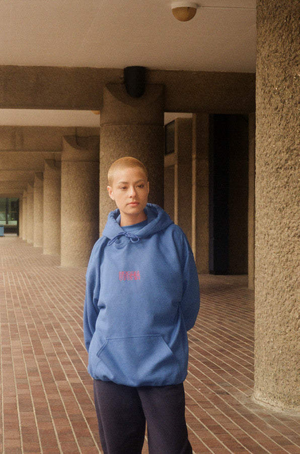 Royal Blue Hoodie With Embroidered Utopia Logo by Dreambutdonotsleep