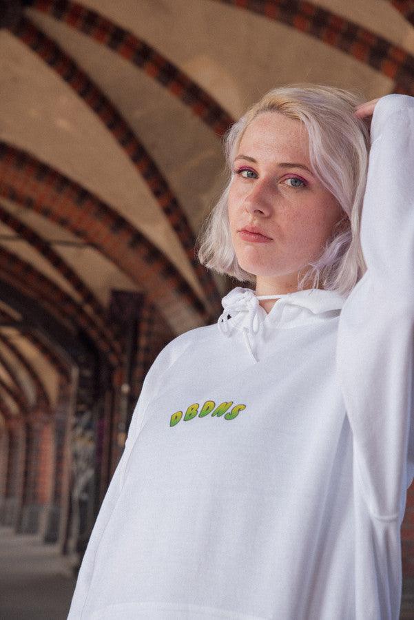 Hoodie in White with Apple Bubble Logo Print by Dreambutdonotsleep