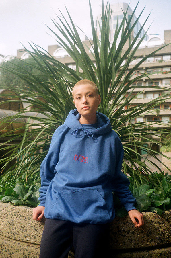 Royal Blue Hoodie With Embroidered Utopia Logo by Dreambutdonotsleep