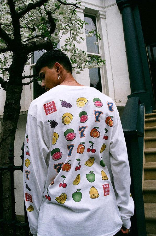 Fruity Casino Slots Design On White Long Sleeved T-shirt by Dreambutdonotsleep