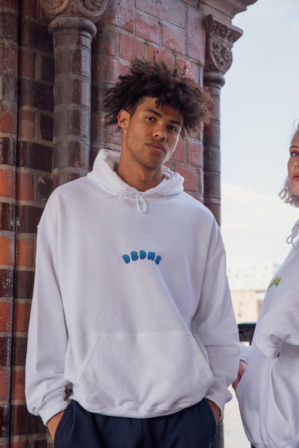 Hoodie in White with Blueberry Bubble Logo Print by Dreambutdonotsleep