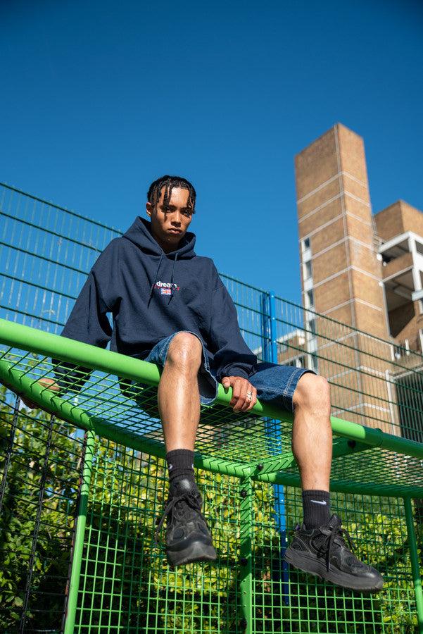 Hoodie in Navy with Dream Sports Logo Embroidery by Dreambutdonotsleep