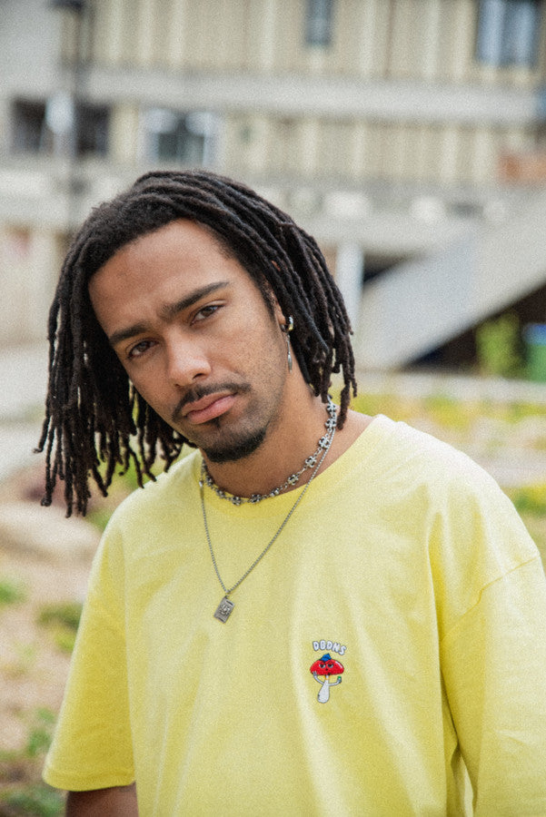 Short Sleeve Tshirt in Yellow with Bro Shroom Embroidery by Dreambutdonotsleep