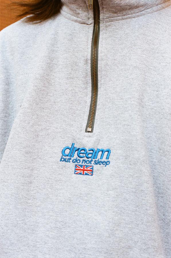 1-4 Zip Sweatshirt In Grey With Blue Embroidered Logo by Dreambutdonotsleep