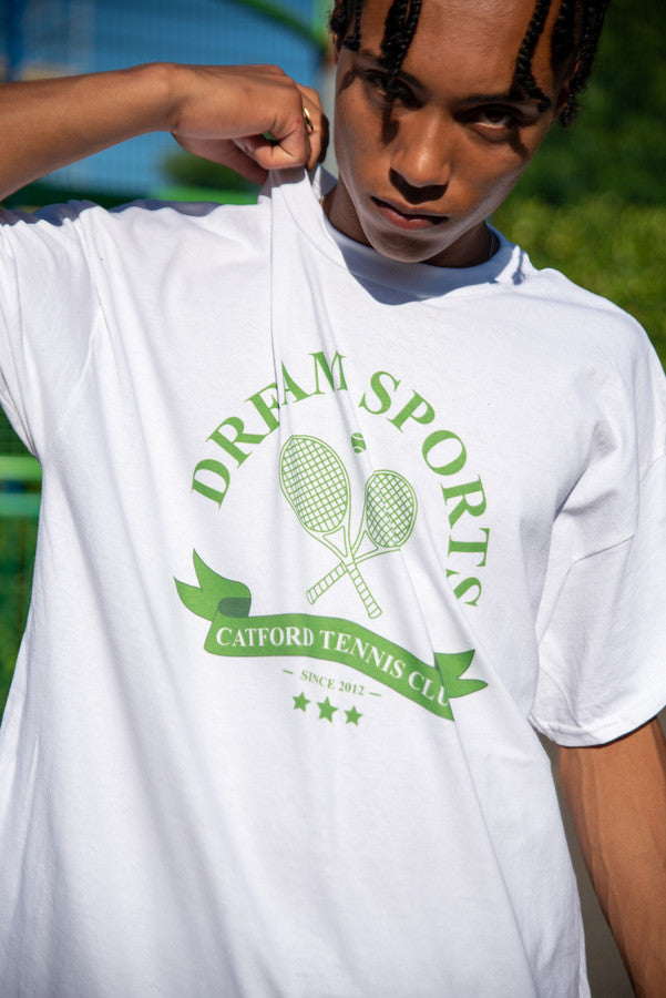 Short Sleeved T-Shirt in White Dream Sports Tennis Club by Dreambutdonotsleep