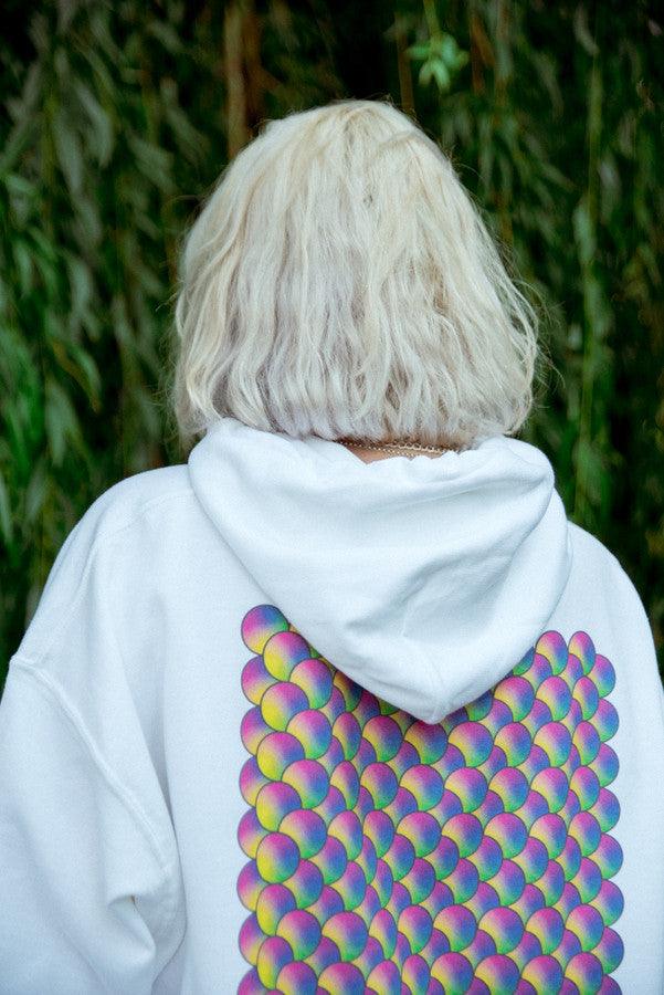 Hoodie in White with Geometric Bubble Logo Print by Dreambutdonotsleep