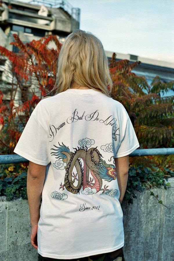 Chinese Dragon Design On White Short Sleeved T-shirt by Dreambutdonotsleep