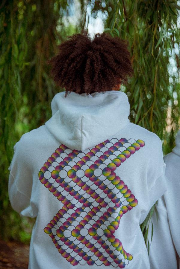 Hoodie in White with Zig-Zag Geometric Logo Print-2