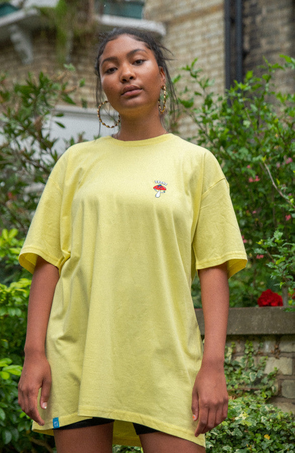 Short Sleeve Tshirt in Yellow with Bro Shroom Embroidery by Dreambutdonotsleep