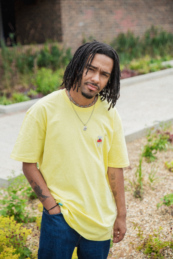 Short Sleeve Tshirt in Yellow with Bro Shroom Embroidery by Dreambutdonotsleep