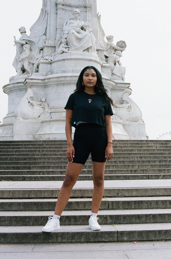 Cropped T-Shirt in Black With Embroidered Bro Shroom by Dreambutdonotsleep