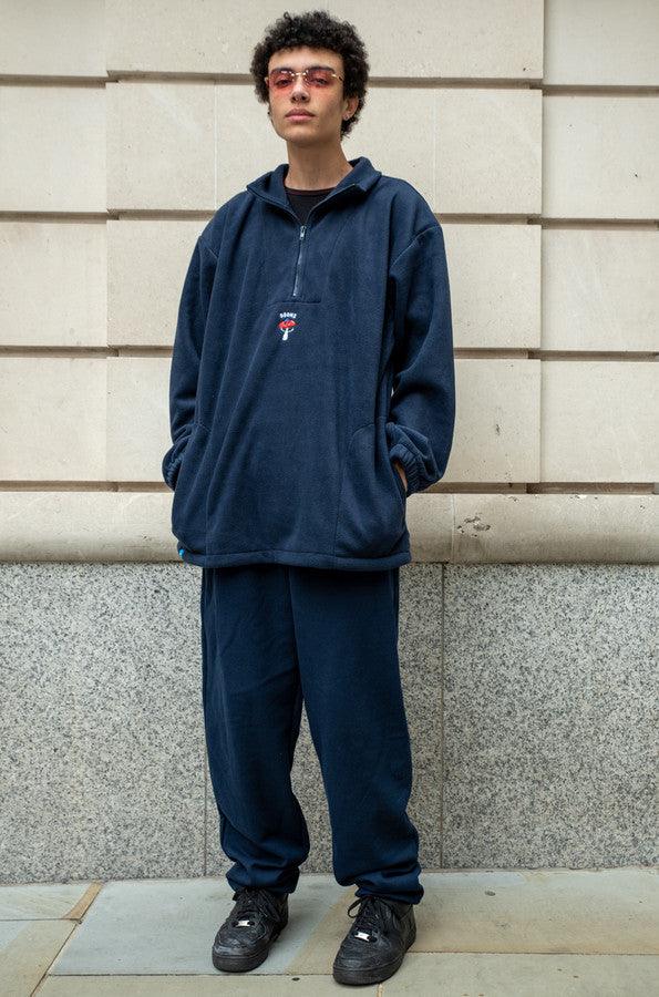 Joggers in Navy with Embroidered Bro Shroom by Dreambutdonotsleep