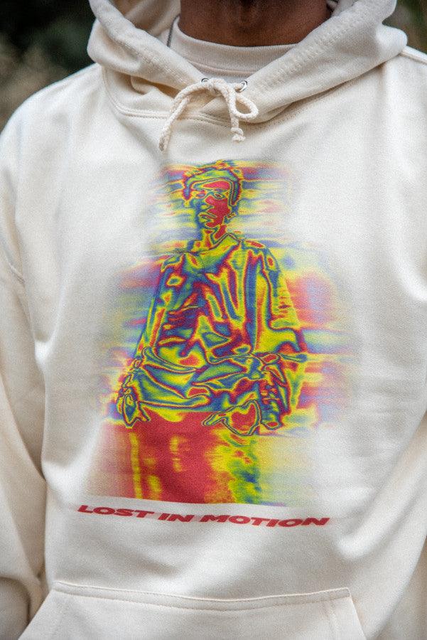 Hoodie in Neutral With Lost In Motion Infrared Print by Dreambutdonotsleep