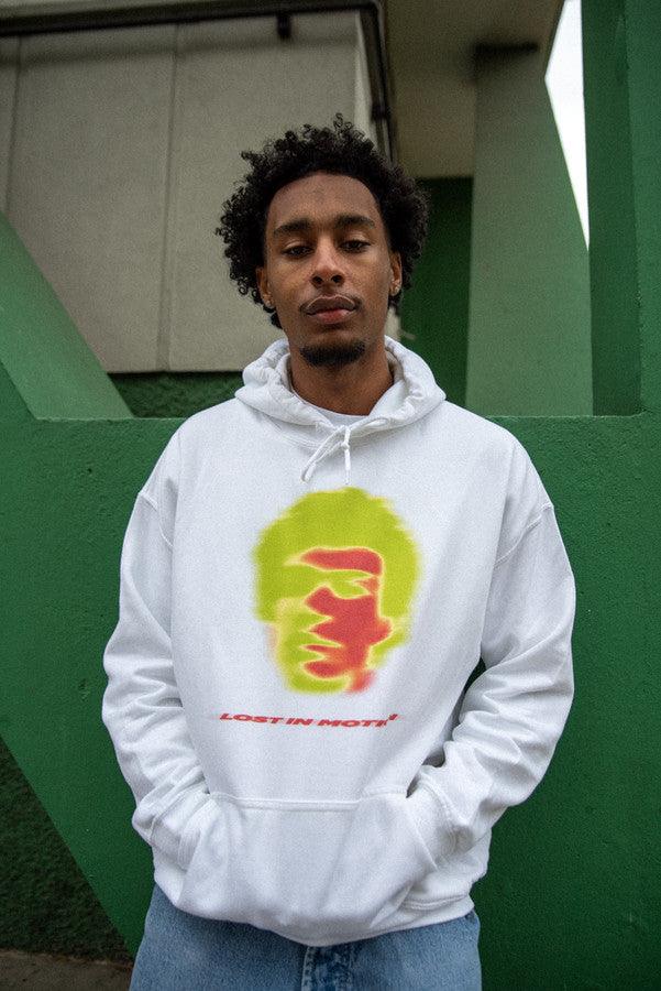 Hoodie in White With Lost In Motion Infrared Print by Dreambutdonotsleep