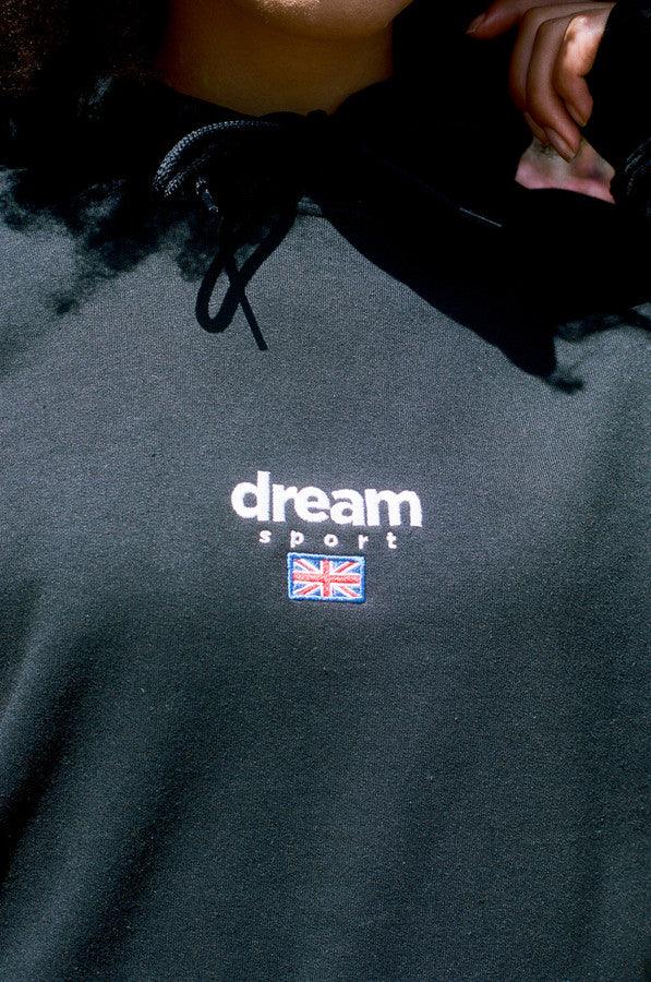 Black Hoodie With Dream Sport Embroidered Logo by Dreambutdonotsleep