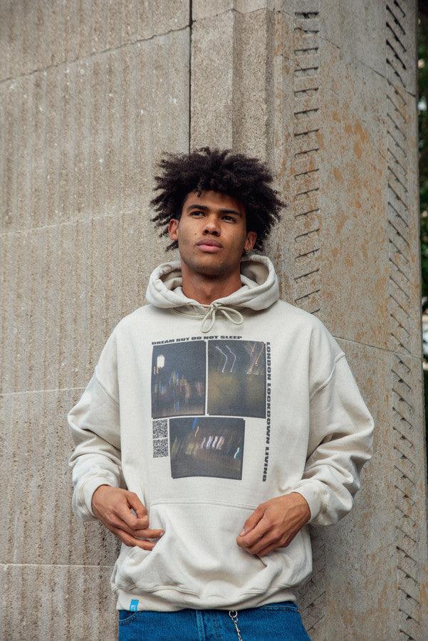 Hoodie In Sand With Ghost Town Print by Dreambutdonotsleep