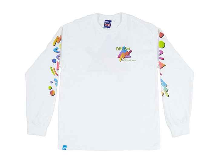 Colourful 90s Gradient Design On White Long Sleeved T-shirt by Dreambutdonotsleep