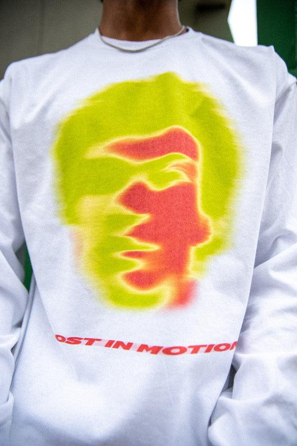 Long Sleeved T-Shirt in White With Lost In Motion Infrared Print by Dreambutdonotsleep