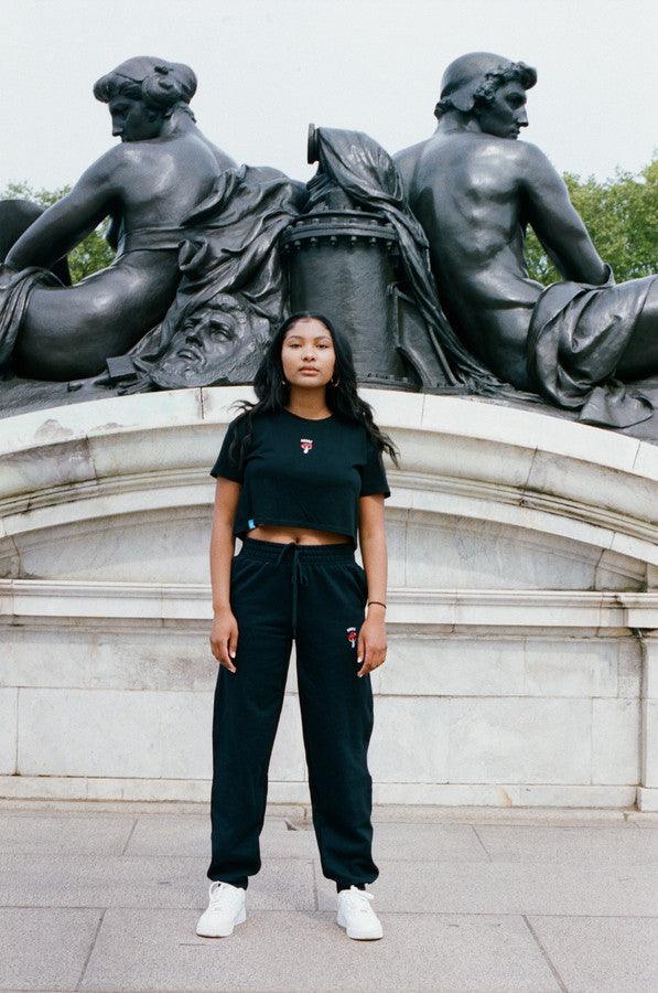 Cropped T-Shirt in Black With Embroidered Bro Shroom by Dreambutdonotsleep