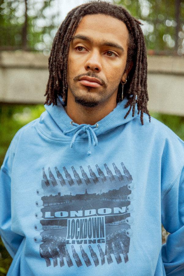 Hoodie In Cornflower Blue With London Lockdown Print-1