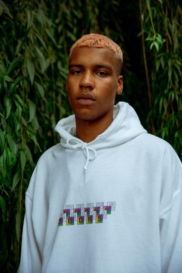 Hoodie in White with Square Geometric Logo Print by Dreambutdonotsleep