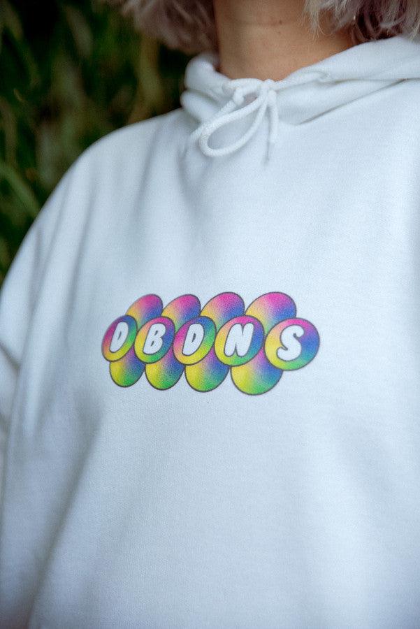 Hoodie in White with Geometric Bubble Logo Print by Dreambutdonotsleep