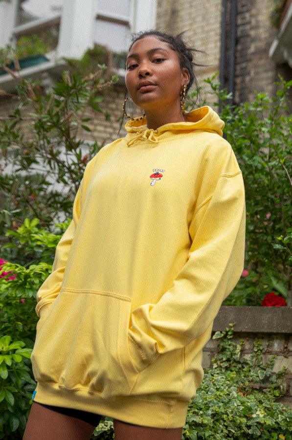 Hoodie in Yellow with Bro Shroom Embroidery by Dreambutdonotsleep