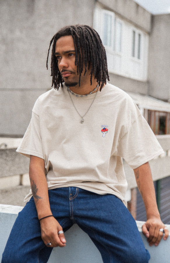 Short Sleeve Tshirt in Sand with Bro Shroom Embroidery-0