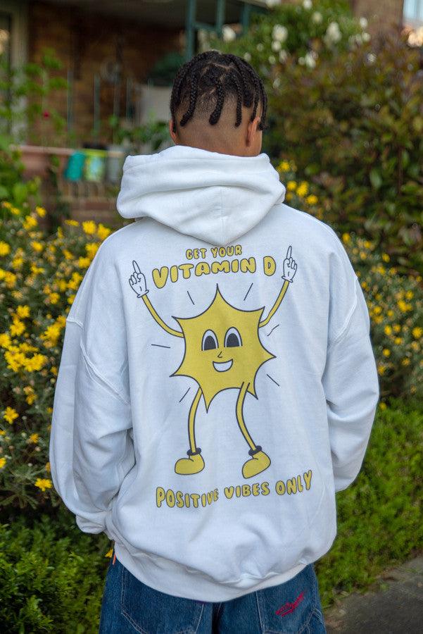 Hoodie in White with Vitamin D Summer Print by Dreambutdonotsleep