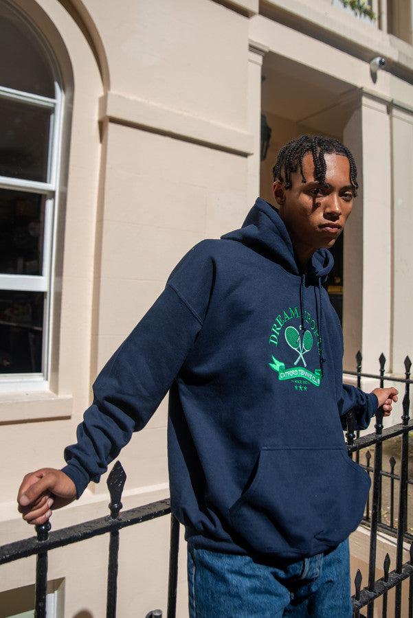 Hoodie in Navy with Catford Tennis Club Embroidery by Dreambutdonotsleep