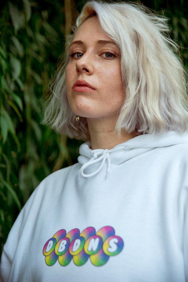 Hoodie in White with Geometric Bubble Logo Print-0