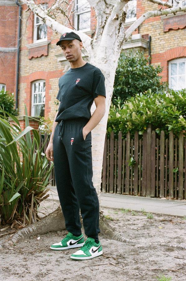 Joggers in Black with Embroidered Bro Shroom by Dreambutdonotsleep