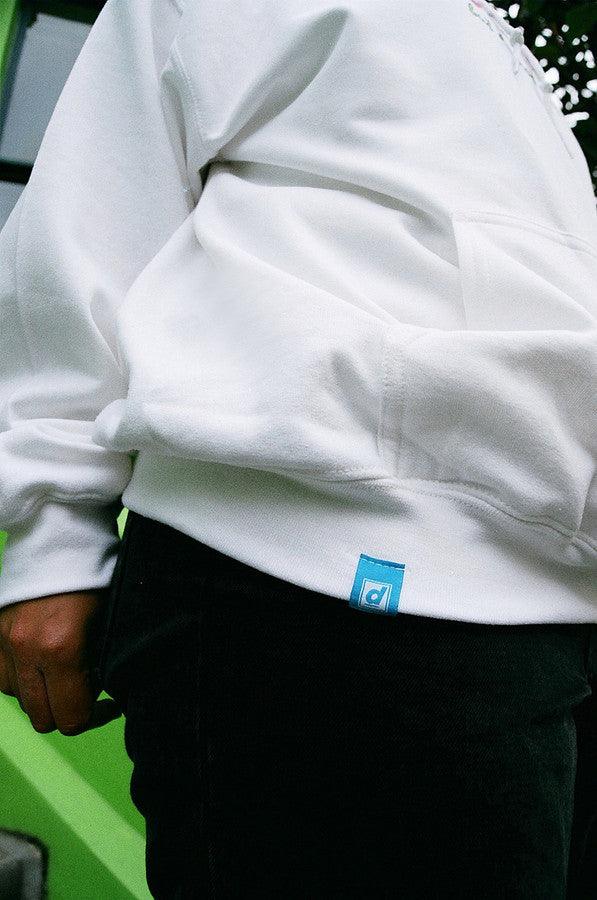 90s Logo Design On White Hoodie by Dreambutdonotsleep