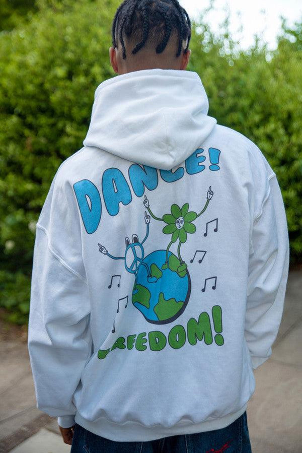 Hoodie in White with Worldwide Freedom print by Dreambutdonotsleep