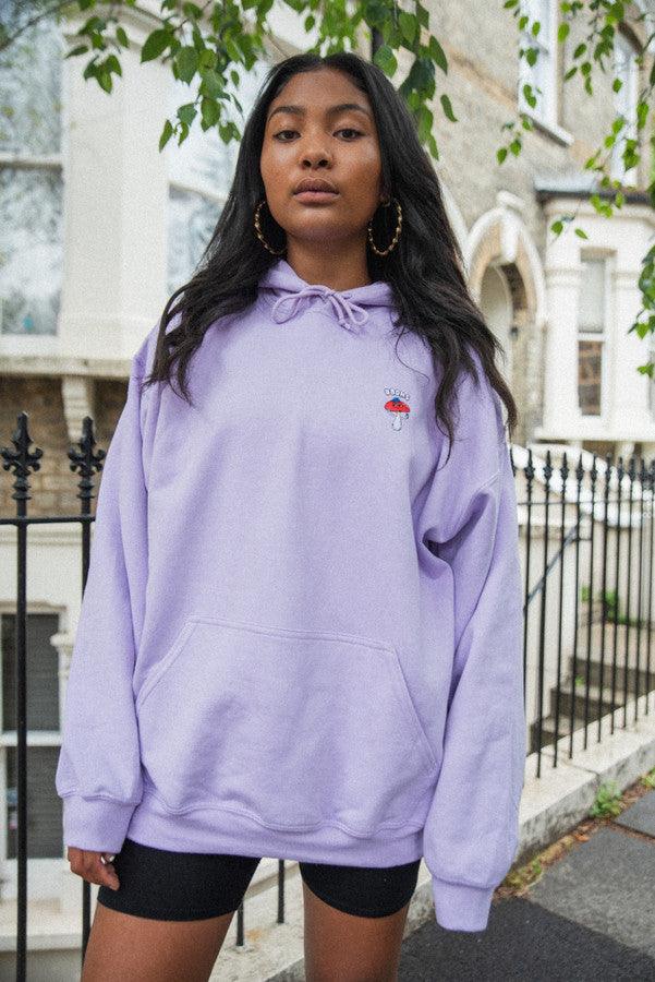 Hoodie in Lilac with Bro Shroom Embroidery by Dreambutdonotsleep