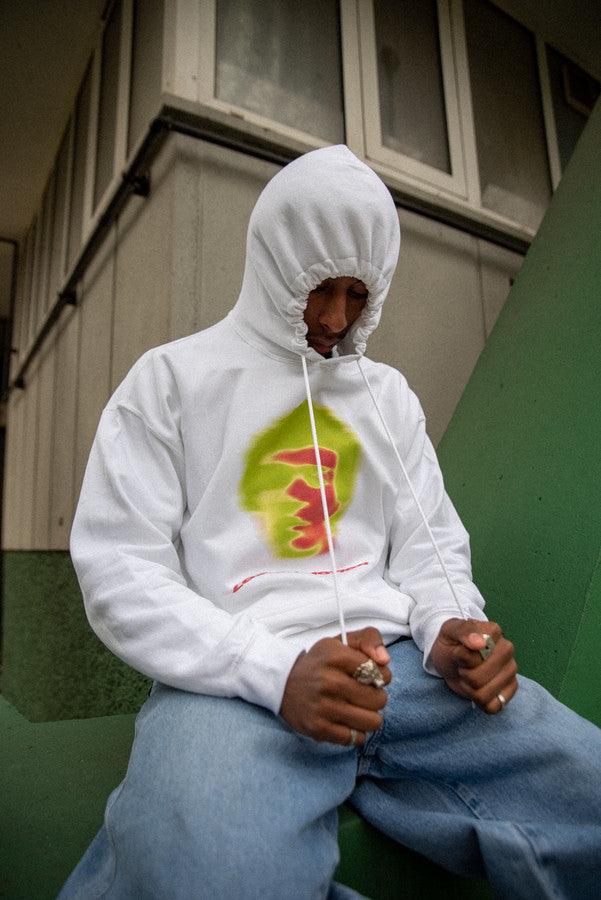 Hoodie in White With Lost In Motion Infrared Print-3