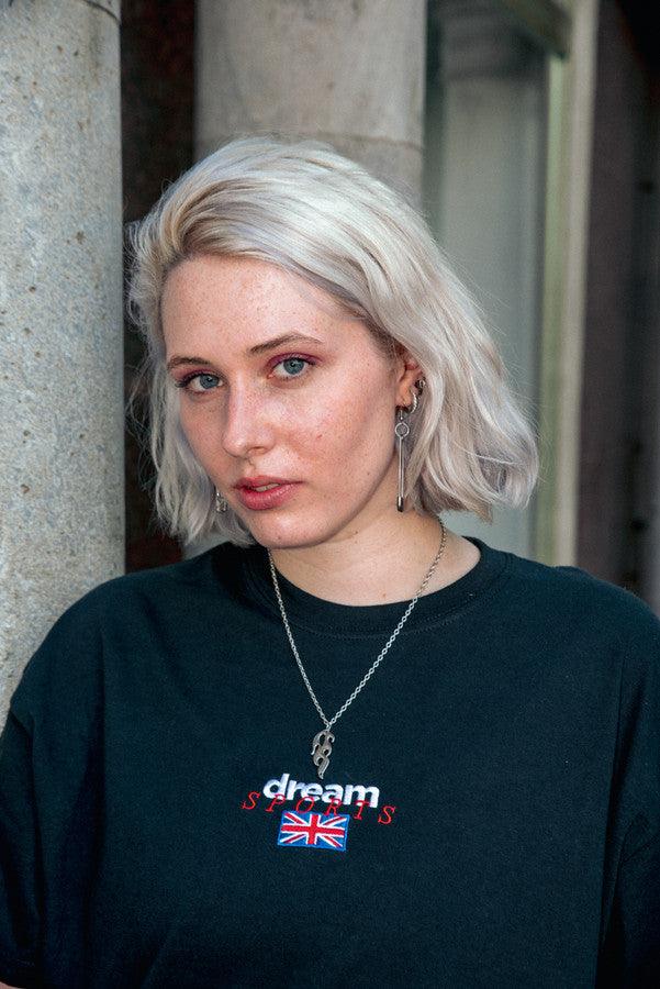 Black T-shirt With New Dream Sports Embroidered Logo by Dreambutdonotsleep