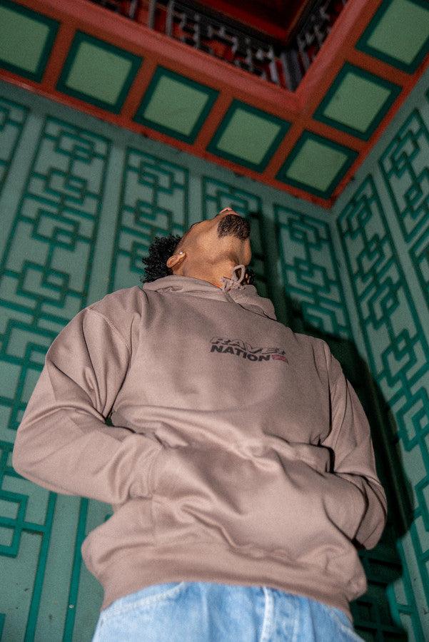 Heavyweight Hoodie in Mocha with 90s Rave Smiley Print by Dreambutdonotsleep