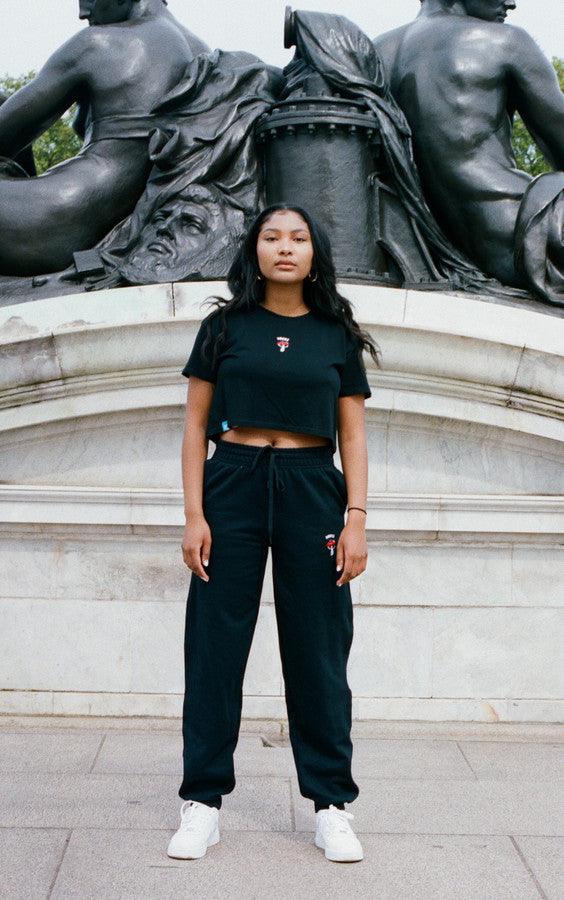 Joggers in Black with Embroidered Bro Shroom by Dreambutdonotsleep