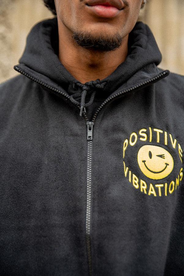 Black Fleece Gilet With 90s Rave Smiley Embroidery-1