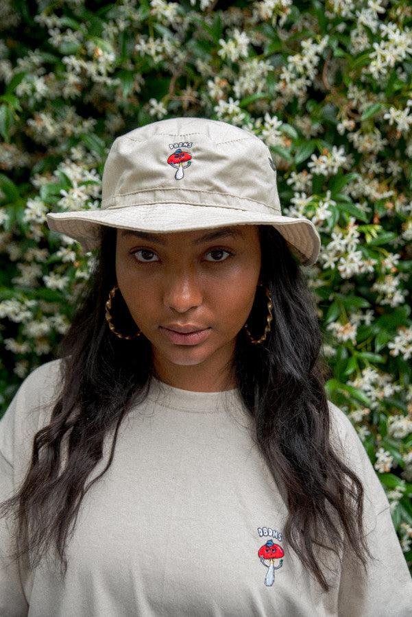 Bucket Hat In Sand With Embroidered Bro Shroom by Dreambutdonotsleep