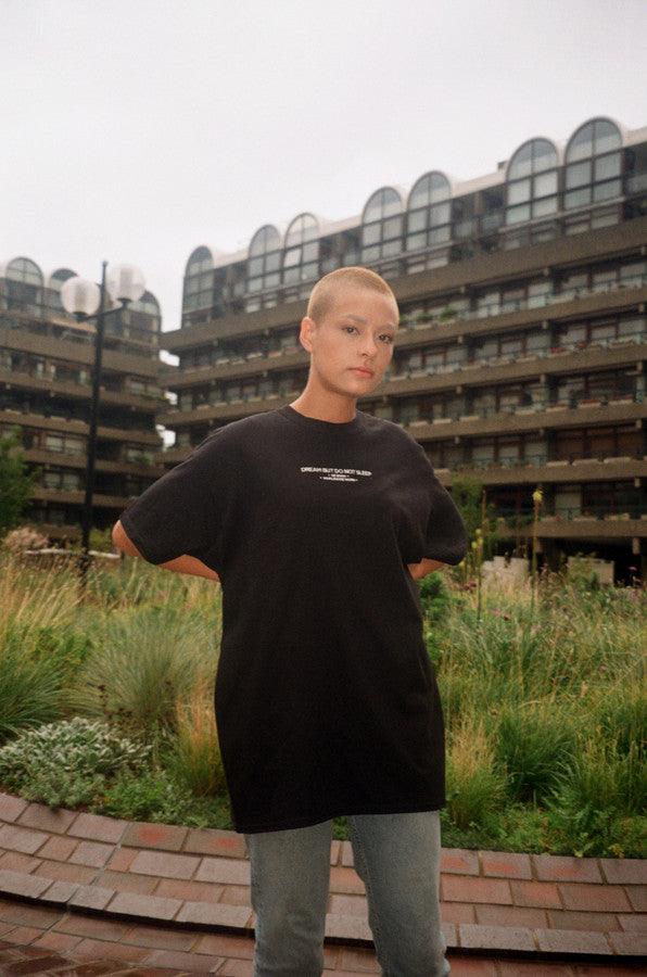 Black Short Sleeved T-shirt with Embroidered UK Born Logo by Dreambutdonotsleep