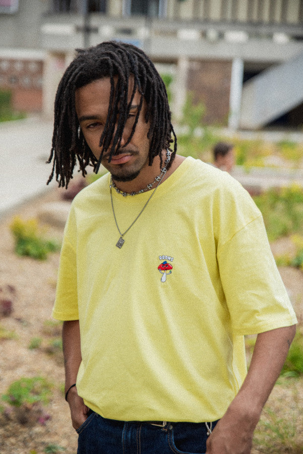 Short Sleeve Tshirt in Yellow with Bro Shroom Embroidery by Dreambutdonotsleep