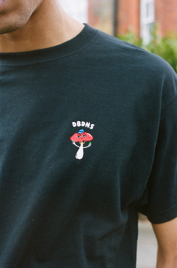 Short Sleeved T-Shirt in Black With Embroidered Bro Shroom-1