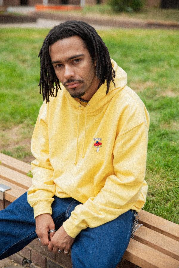 Hoodie in Yellow with Bro Shroom Embroidery by Dreambutdonotsleep